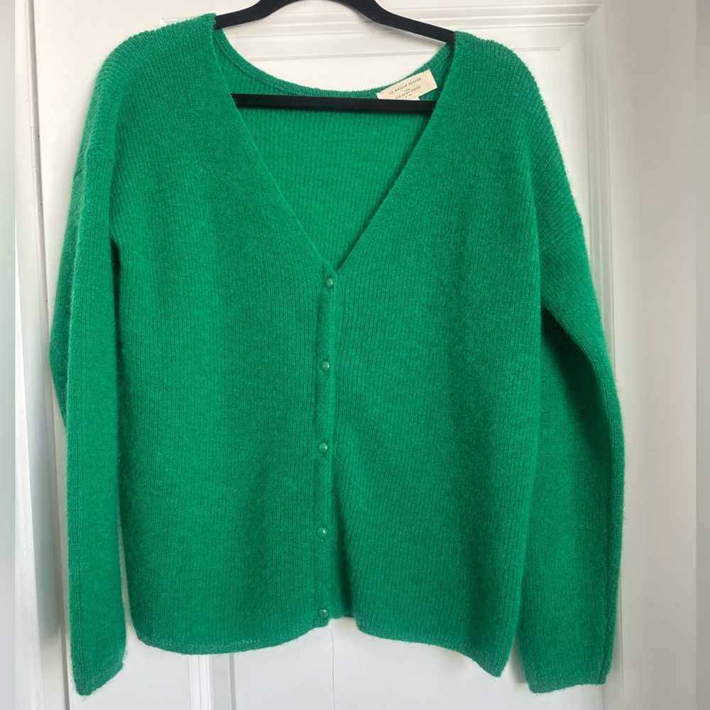 SEZANE Mohair Alpaca Blend Cardigan Sweater Bright Green Small EUC - Picture 3 of 8